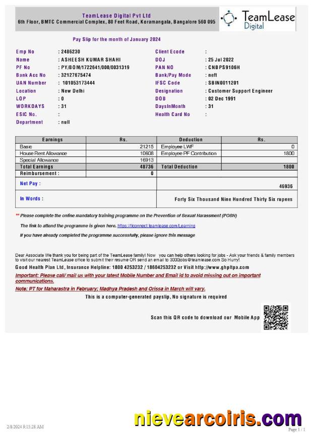Realistic TeamLease Digital Payslip Template In Word And PDF Formats.pdf, 1