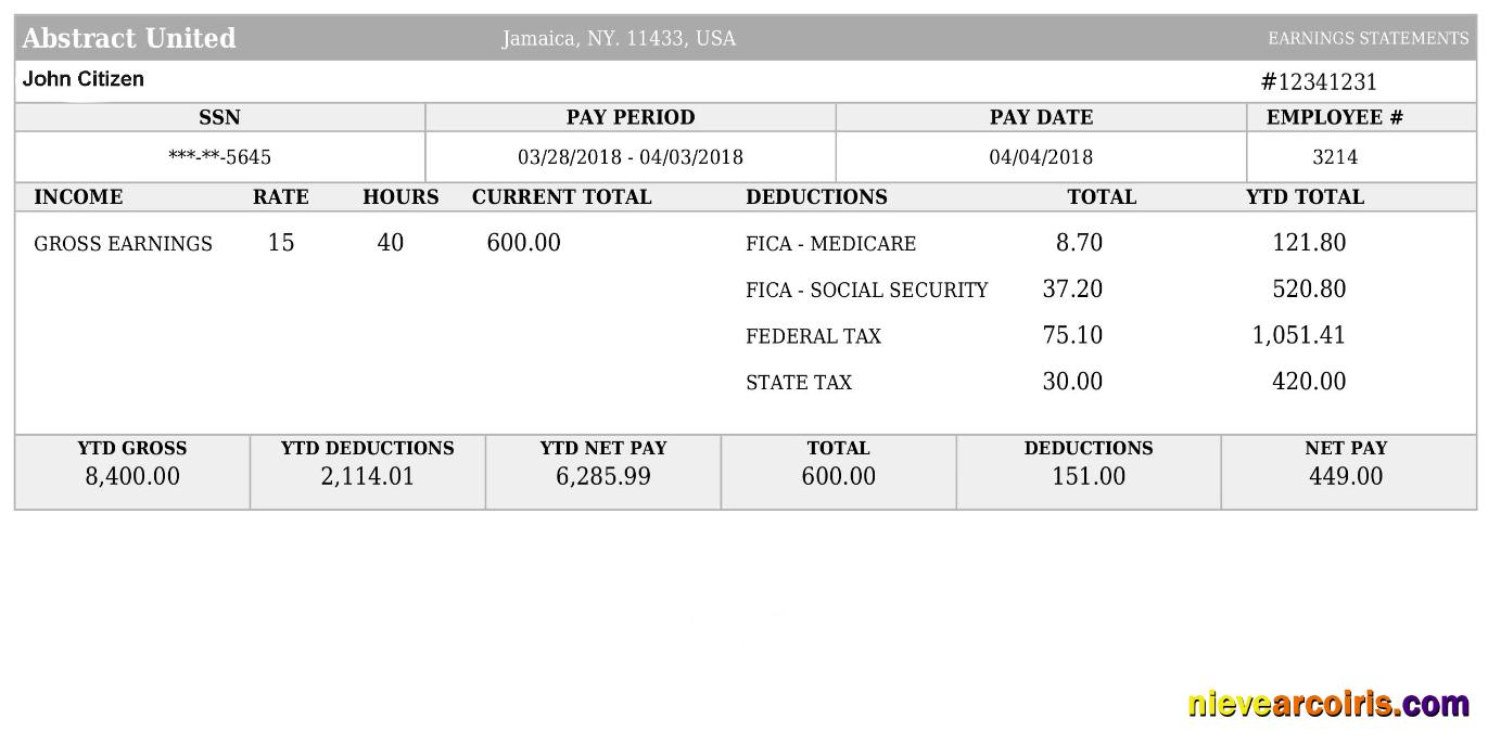 USA ABSTRACT United Payslip Word And PDF Formats Template