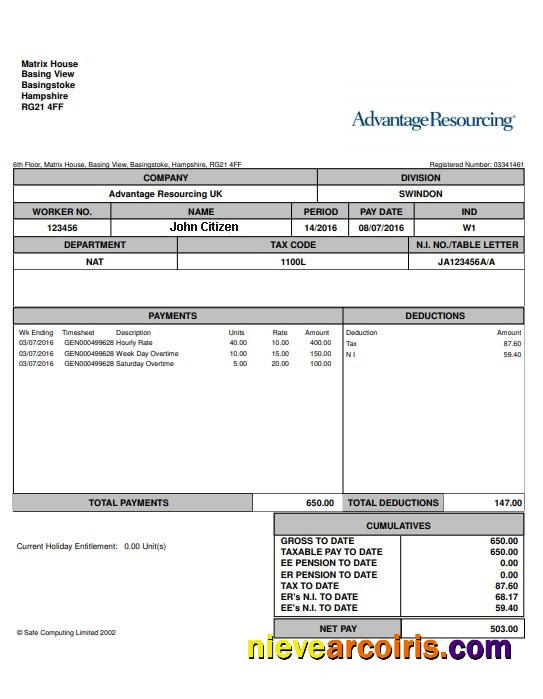 USA ADVANTANGE Resourcing Paystub In Word And PDF Formats Template