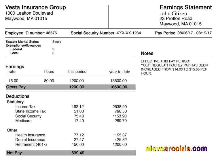 USA ALABAMA Vesta Insurance Group Earning Statement In Word And PDF Formats Sample
