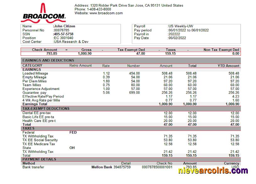 USA Broadcom Semiconductor Company Sample