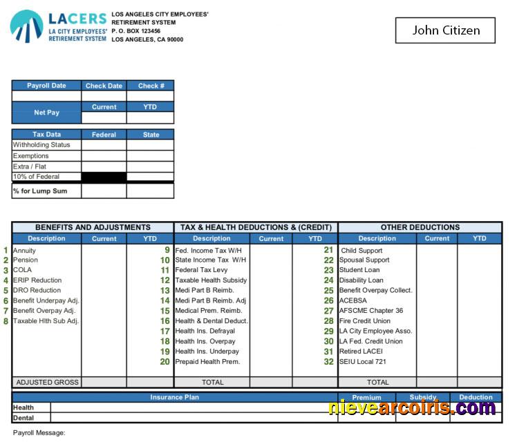 USA LA CITY Employees' Retirement System Paystub In Word And PDF Formats Sample