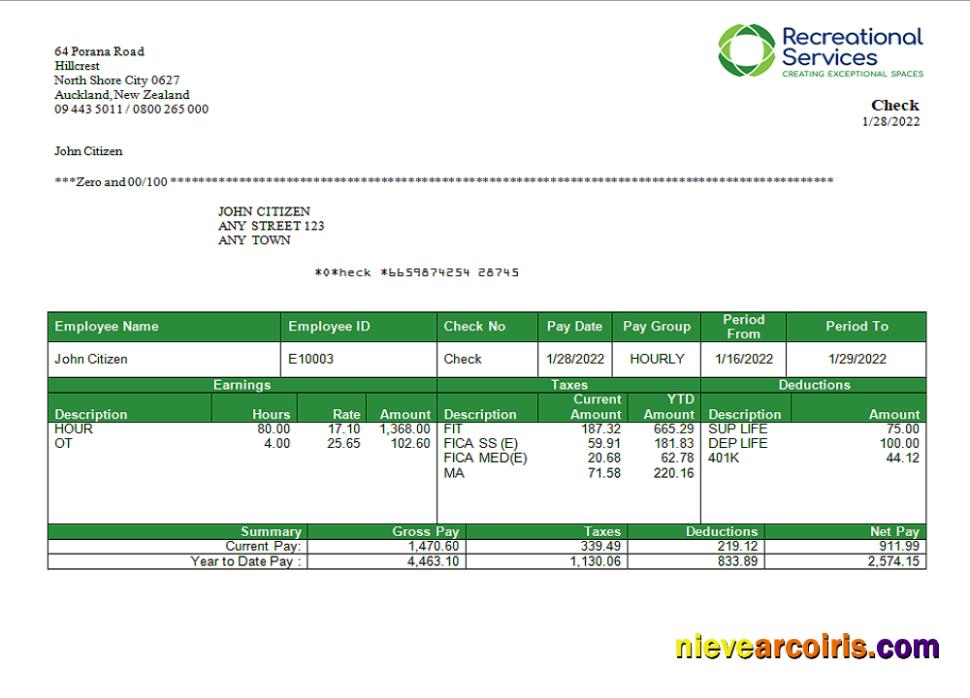 USA Recreational Services Entertainment Company Pay Stub Photolook