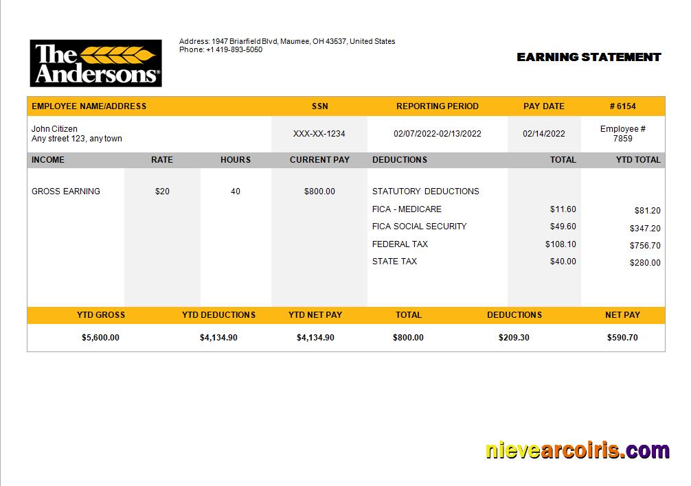 USA Food Production Company Employee Sheet Sample