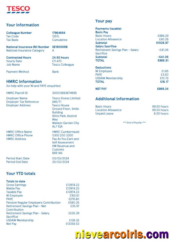 Professional United Kingdom Tesco Stores Payslip Template In Word And PDF Formats.pdf, 2