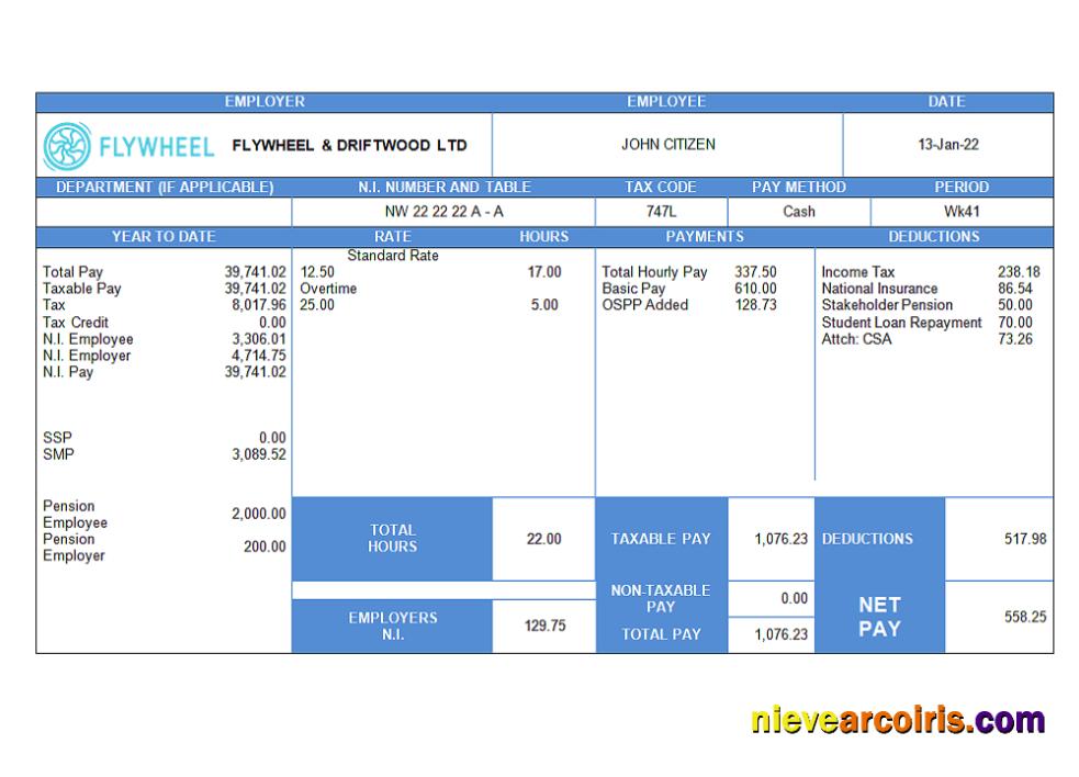 United Kingdom Flywheel & Driftwood Company Employee Sheet Sample