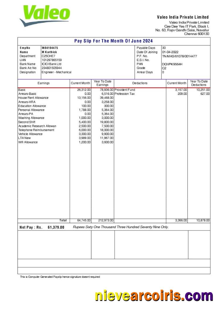 Realistic Valeo India Payslip Template In Word And PDF Formats.pdf, 1