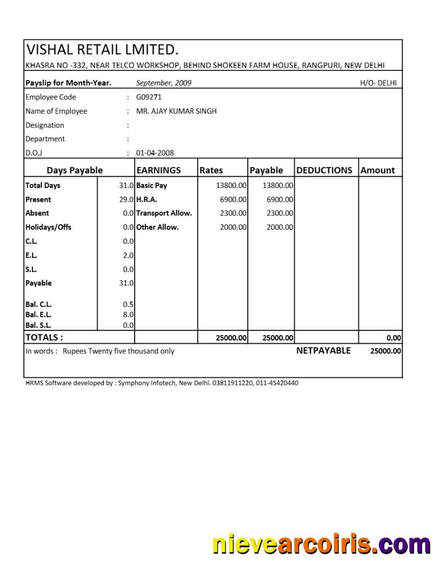 Premium Vishal Retail LTD Payslip Template In Excel And PDF Formats.pdf, 1