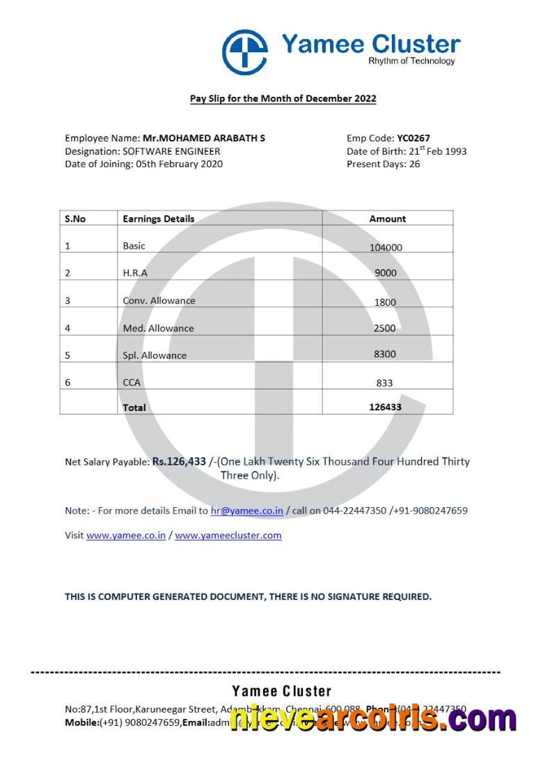 Professional Yamee Cluster Software Company Payslip Template In Word And PDF Formats.pdf, 2