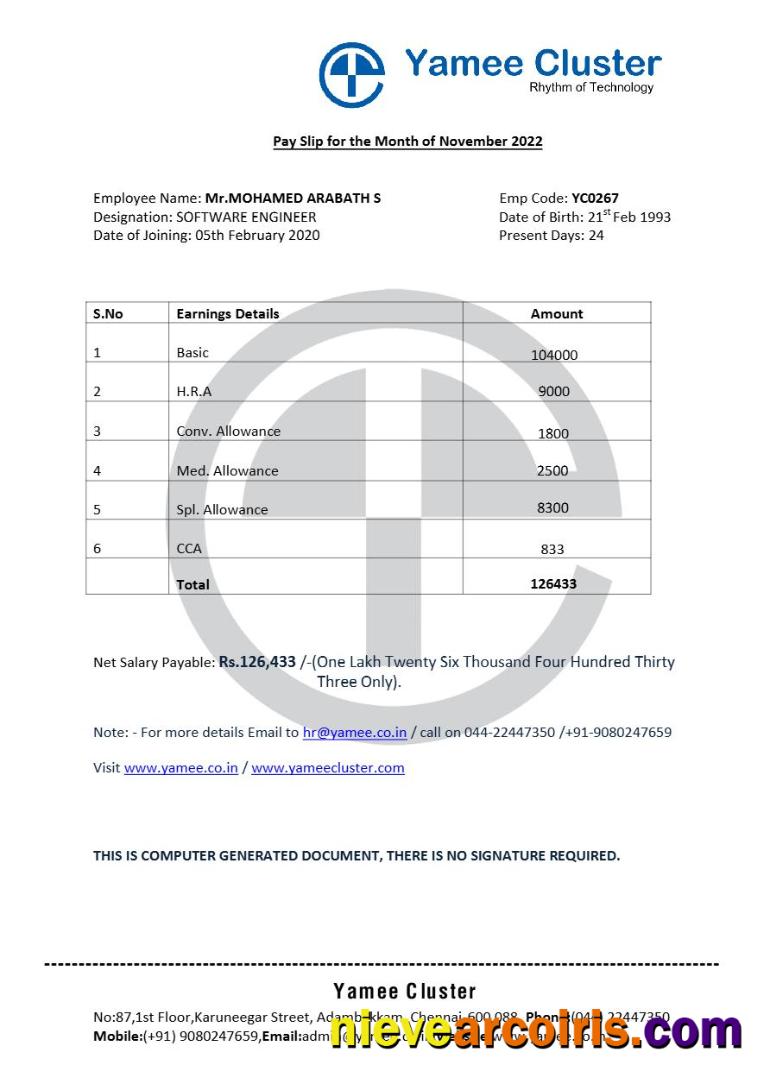 Editable Yamee Cluster Software Company Payslip Template In Word And PDF Formats.pdf, 3