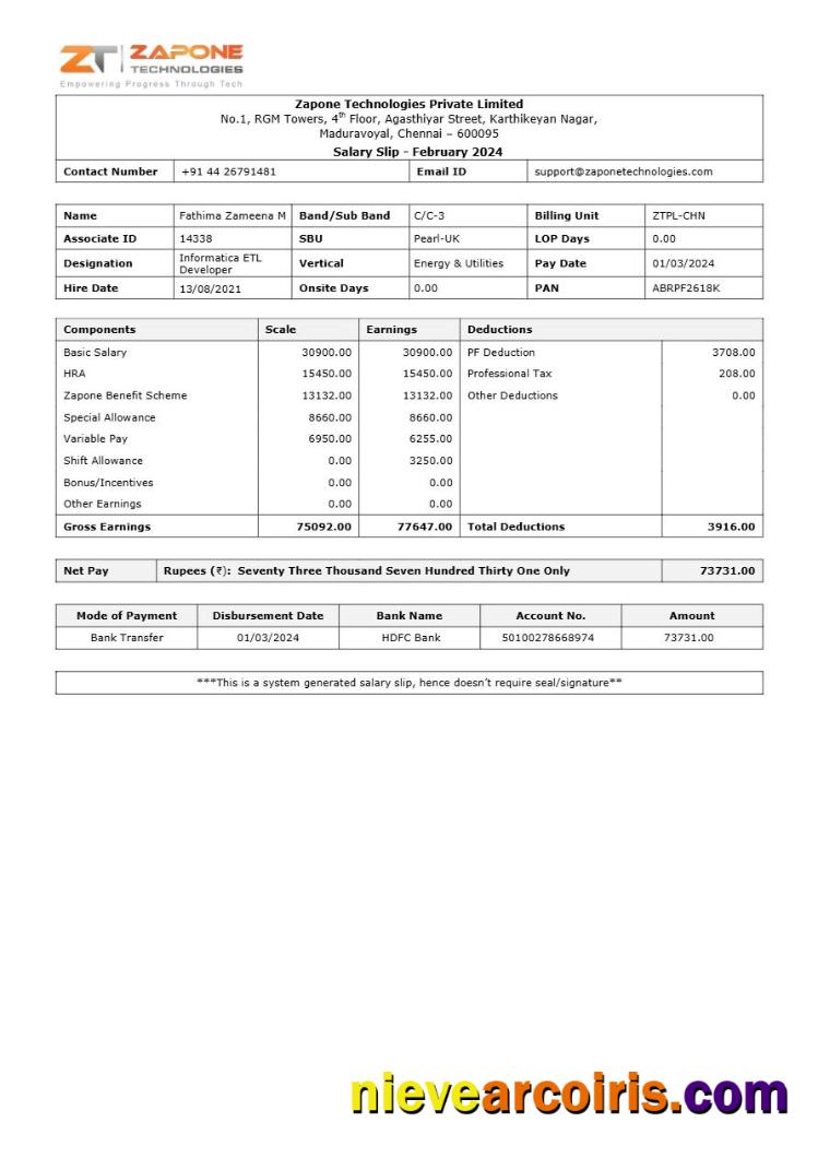 Premium Zapone Technologies Payslip Template In Word And PDF Formats.pdf, 1