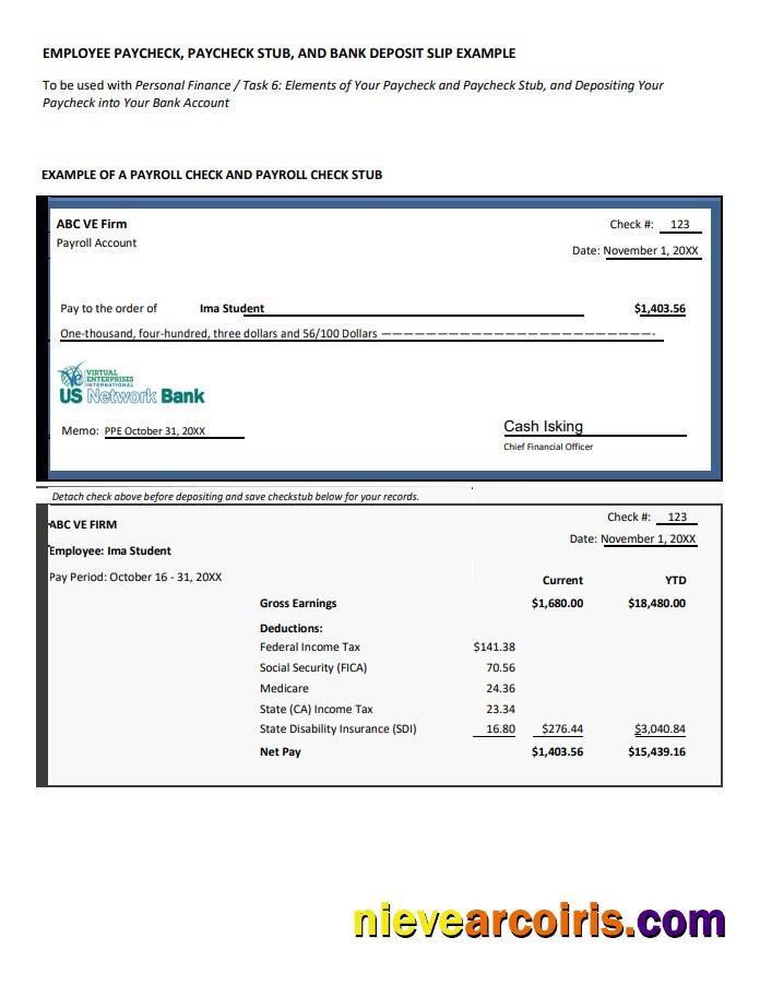 Realistic Employee Paycheck, Paycheck Stub And Bank Deposit Slip Word And PDF Template