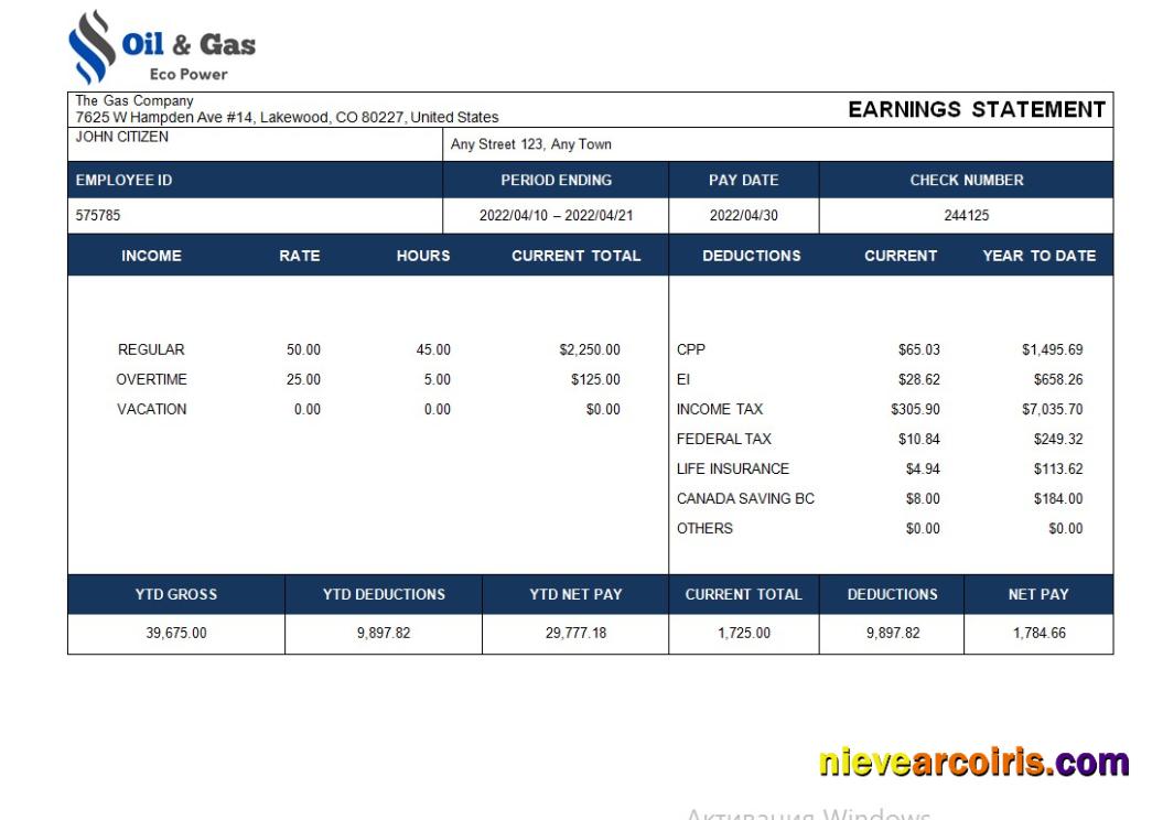 Premium Gas Corporation Paroll Template In Word And PDF Formats