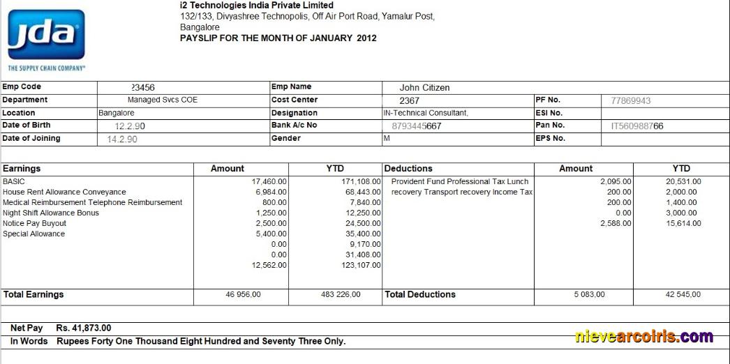 I2 Technologies India Private Limited In Excel And PDF Formats Sample