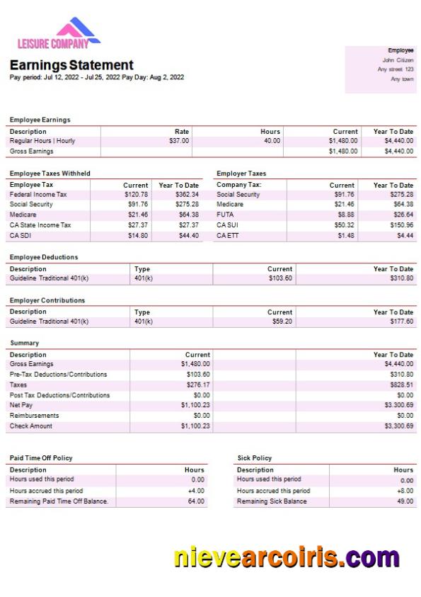 Realistic Leisure Company Payroll Template In Word And PDF Formats