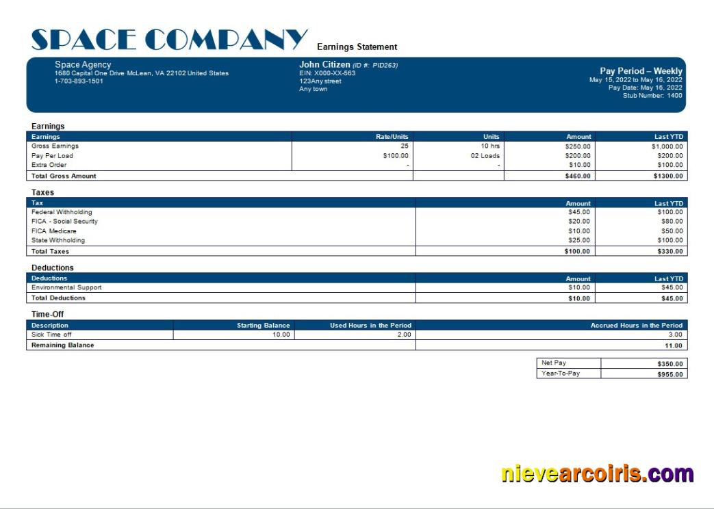 Realistic Space Company Editable Payslip Template In Word And PDF Formats