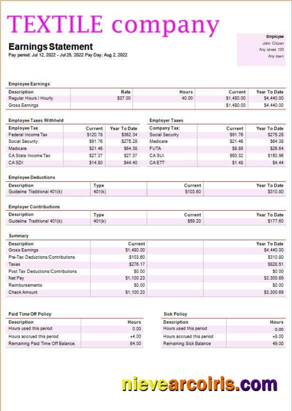 Editable Textile Company Payroll Template In Word And PDF Formats