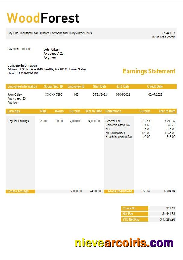 Professional Wood Corporation Payslip Template In Word And PDF Formats