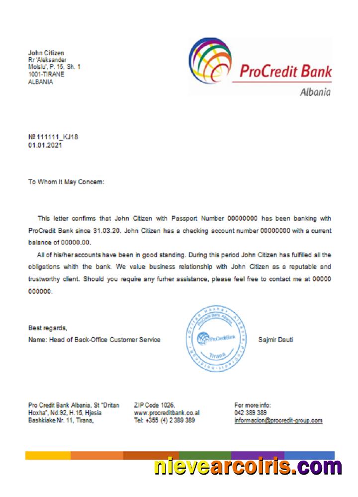 Albania Procredit Reference Template
