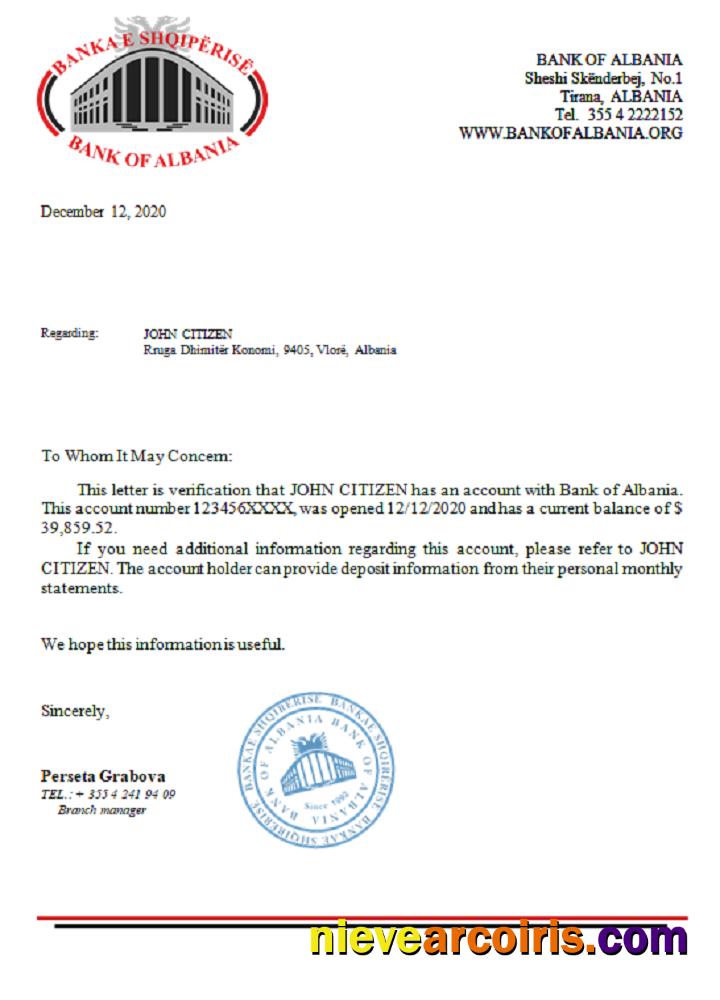 Albania Bank Of Albania Reference Template
