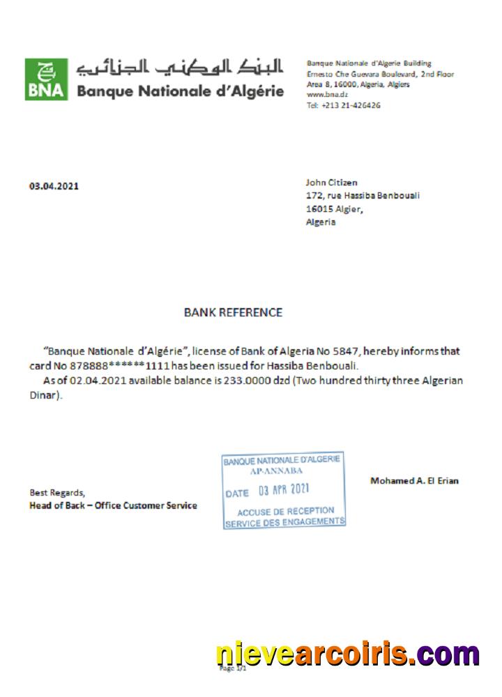 Algeria Banque Nationale Reference Photolook