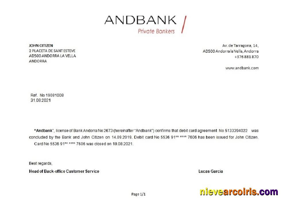 Andorra Andbank Bank Closure Reference Template