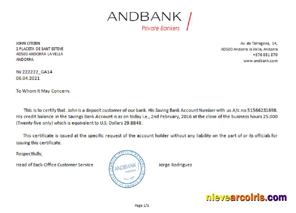 Andorra Andbank Bank Reference Preview