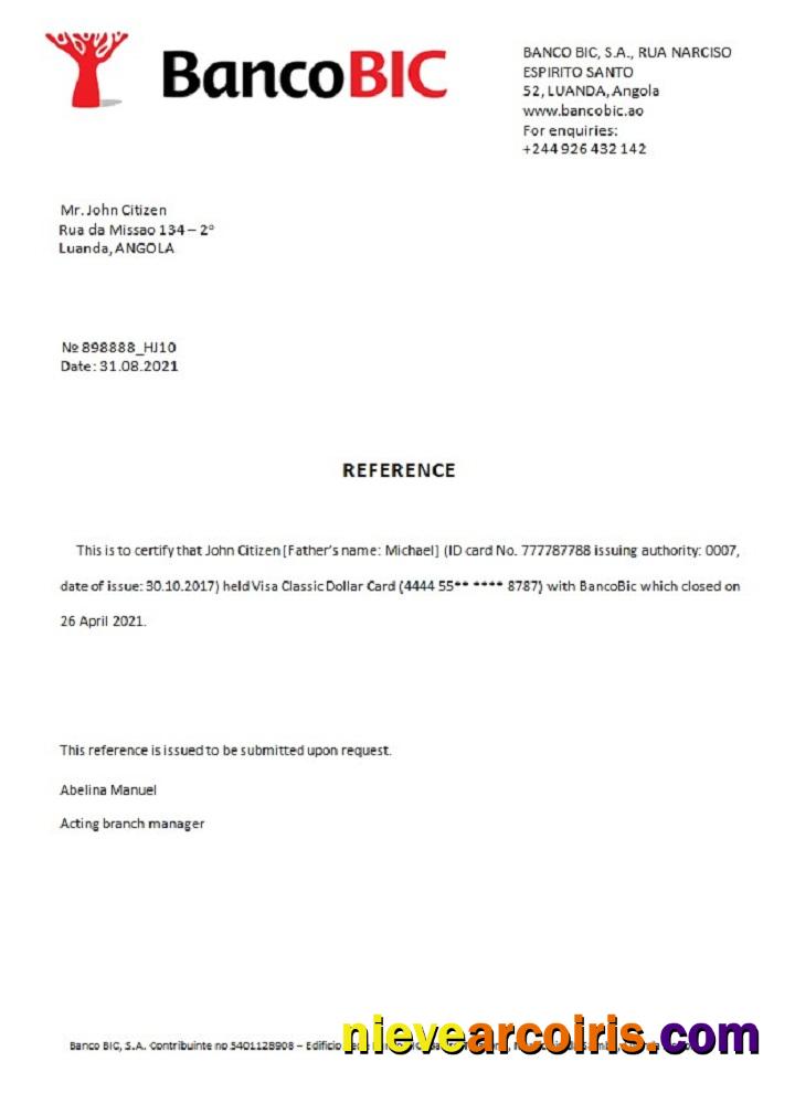 Angola Bancobic Closure Reference Template