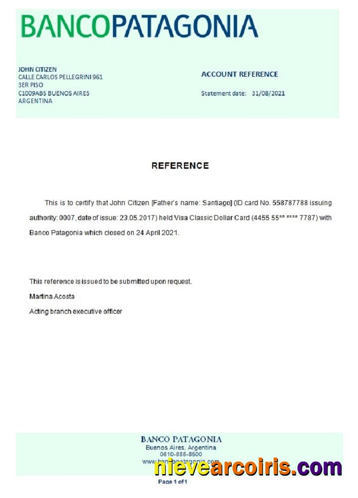 Argentina Bancopatagonia Closure Reference Template
