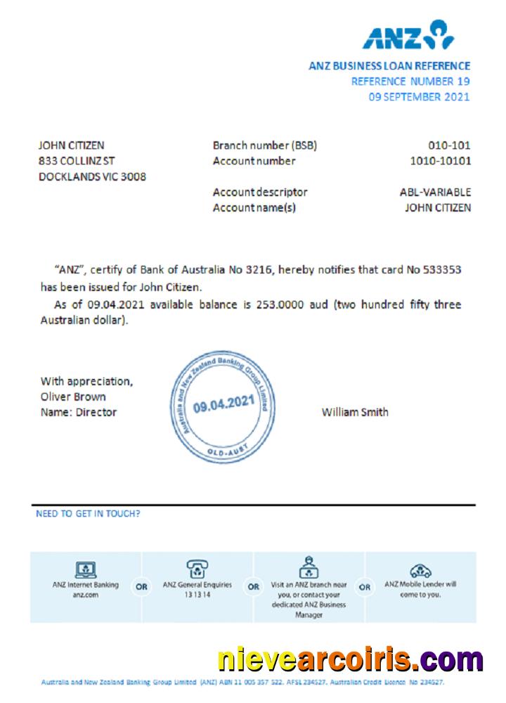Australia ANZ Bank Reference Template