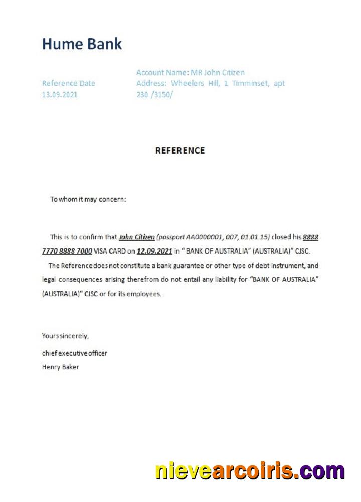 Australia Hume Closure Reference Sample