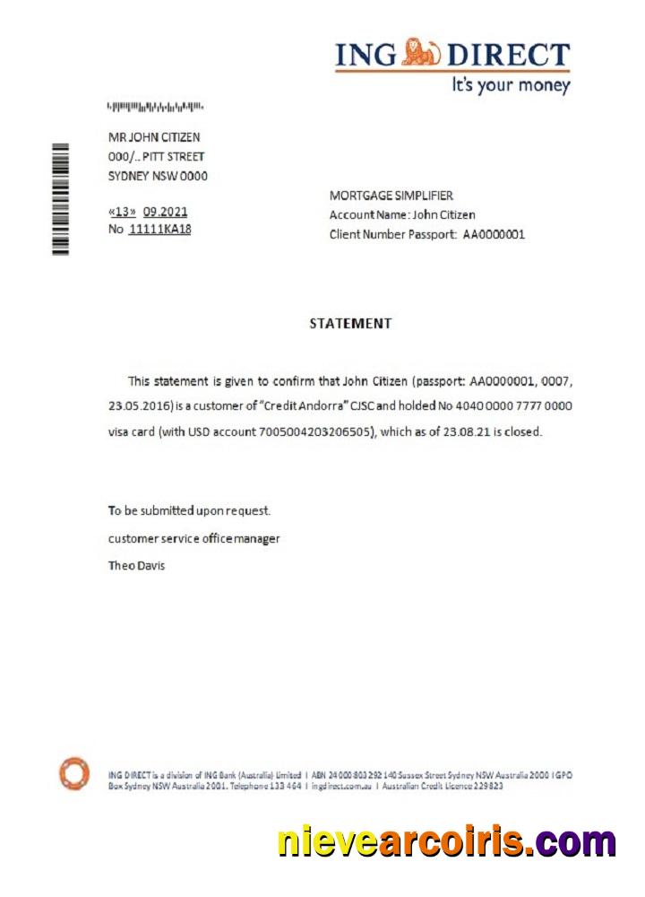 Australia ING Direct Closure Reference Template