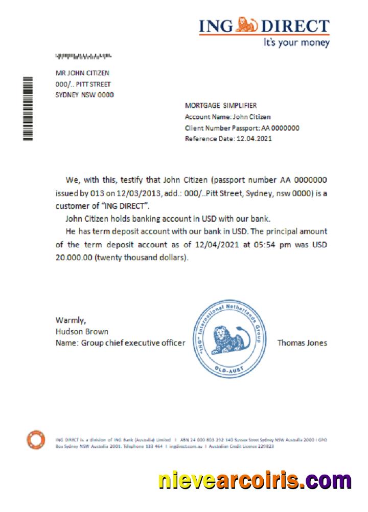 Australia ING Direct Reference Template