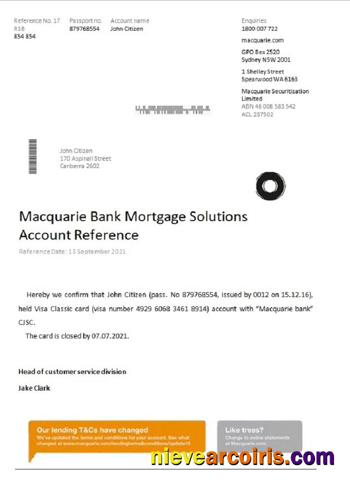 Australia Macquarie Closure Reference Sample