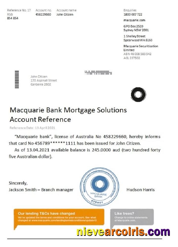 Australia Macquarie Reference Sample