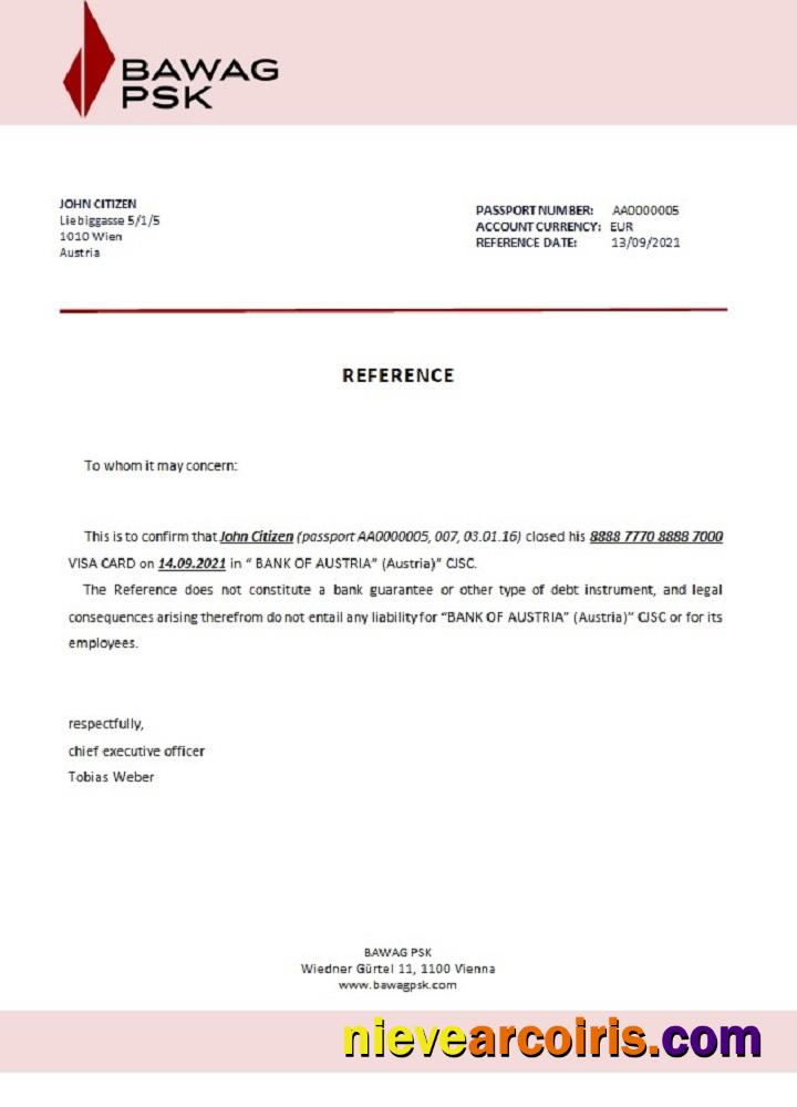 Austria BAWAG PSK Closure Reference Sample
