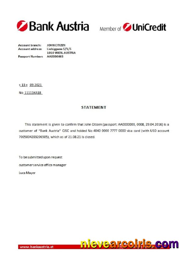 Austria Bank Austria Closure Reference Template