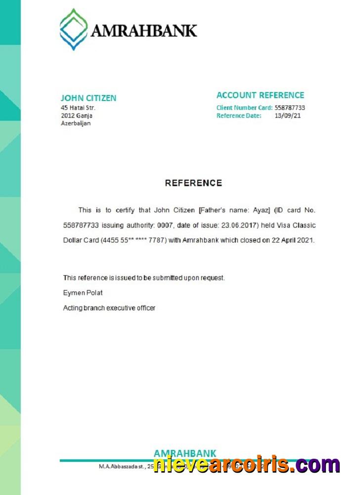 Azerbaijan Amrahbank Closure Reference Photolook