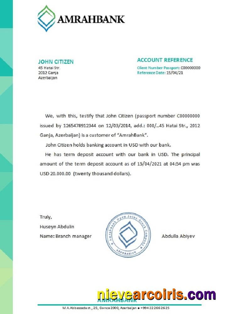Azerbaijan Amrahbank Reference Template