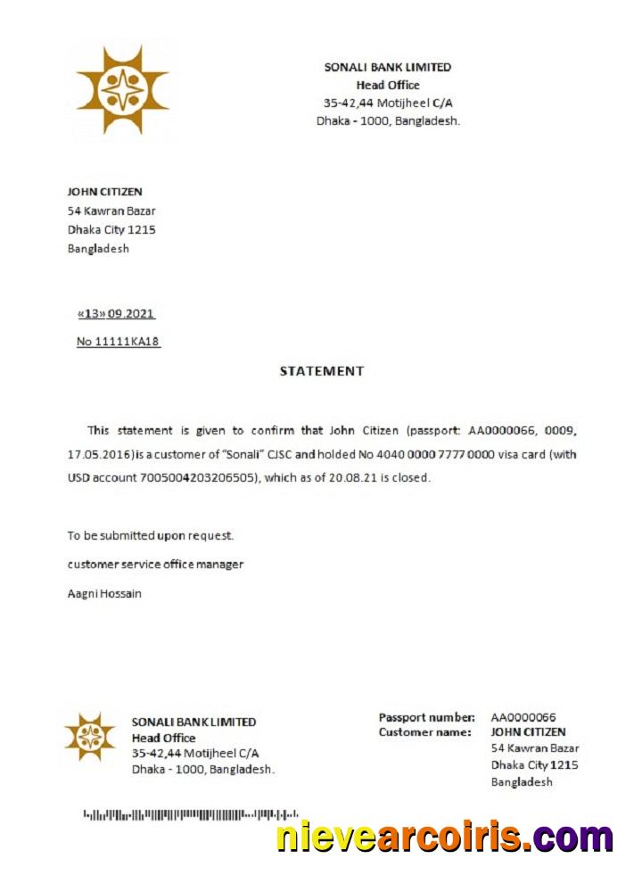 Bangladesh Sonali Closure Reference Template