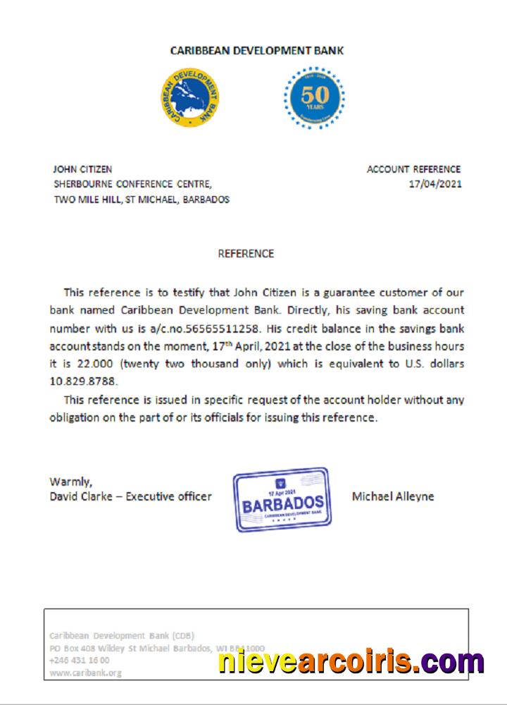 Barbados Caribbean Development Bank Reference Preview