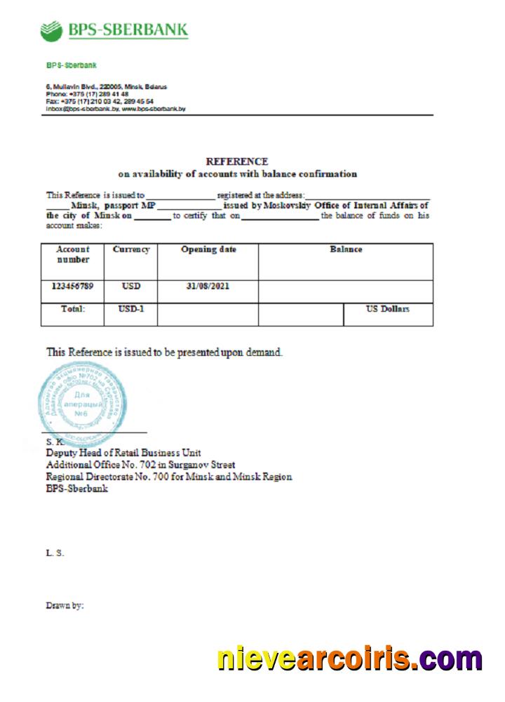 Belarus BPS SBERBANK Reference Template