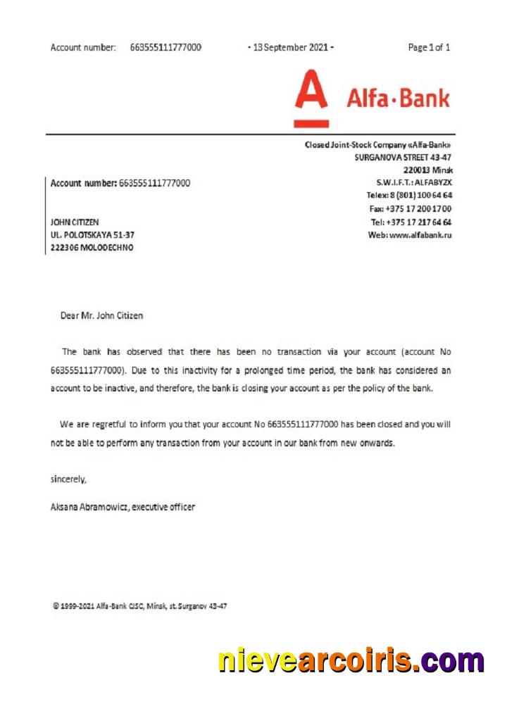 Belarus Alfa Closure Reference Sample