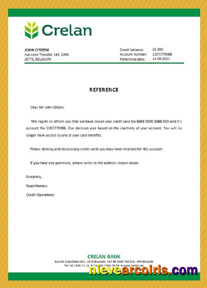 Belgium Crelan Closure Reference Preview