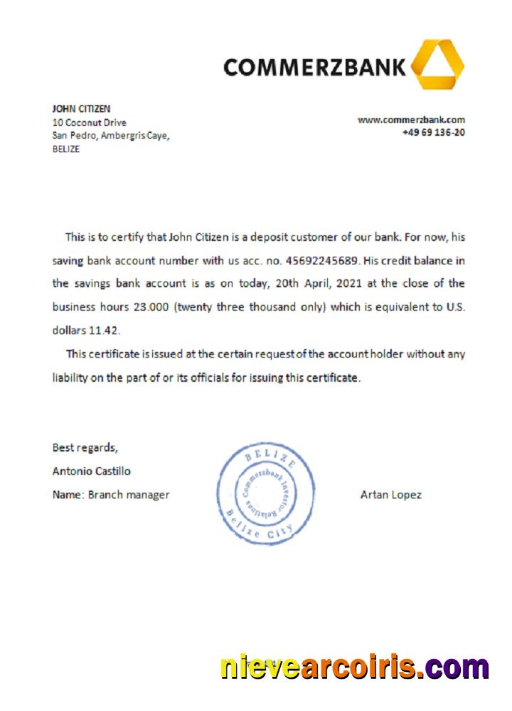 Belize Commerzbank Reference Sample