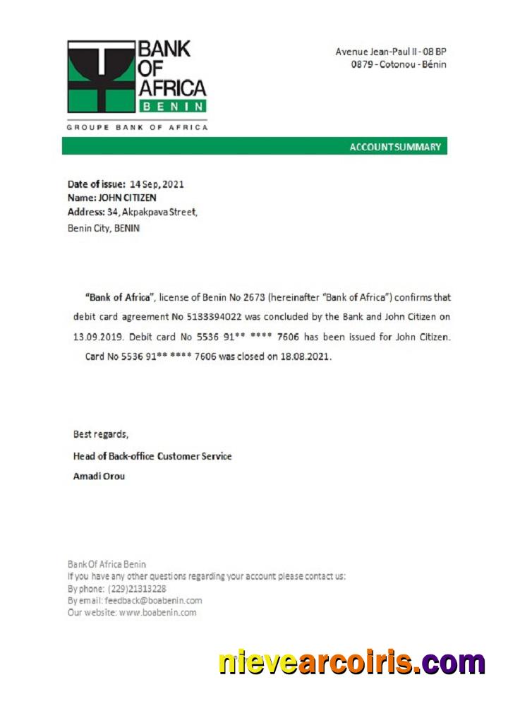 Benin BankofAfrica Closure Reference Template