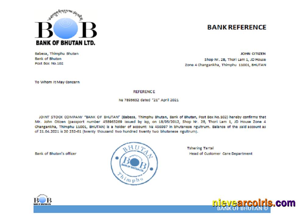 Bhutan Bank Of Bhutan Reference Template