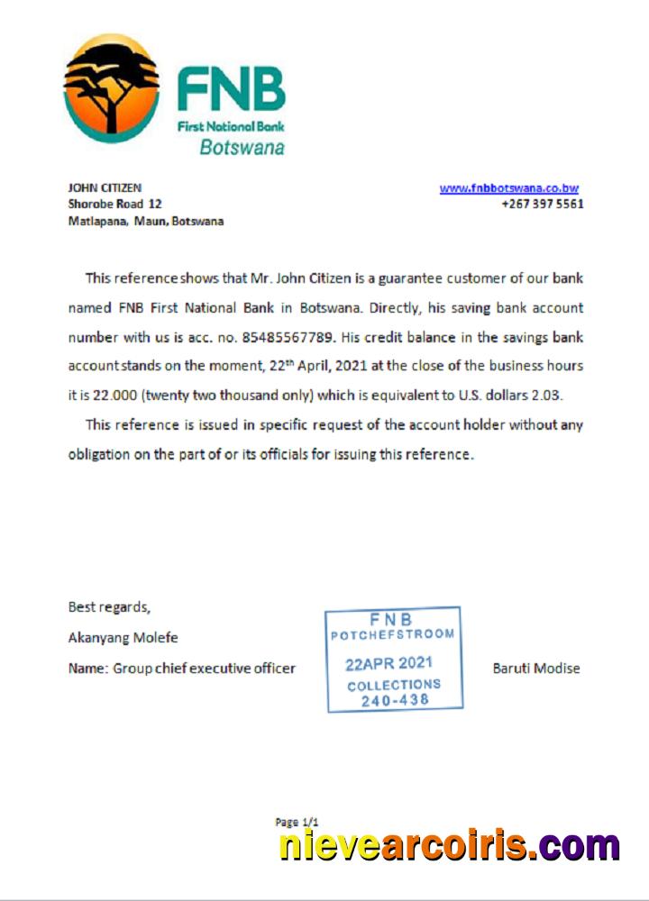 Botswana FNB Of Botswana Reference Sample