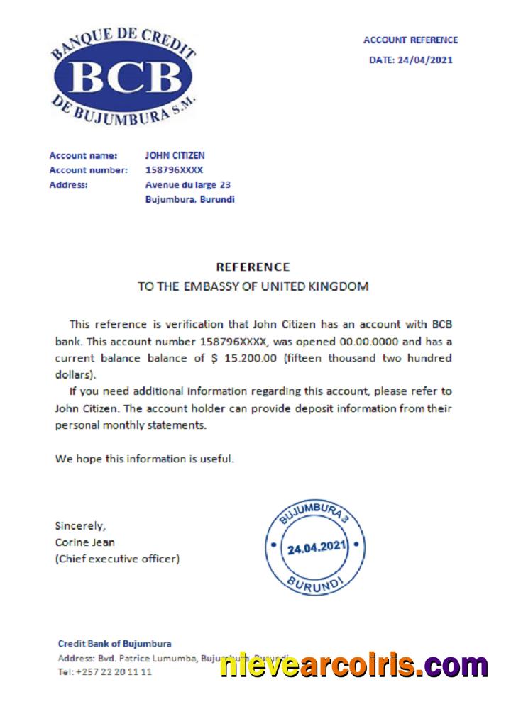 Bujumbura Creditbank Reference Template