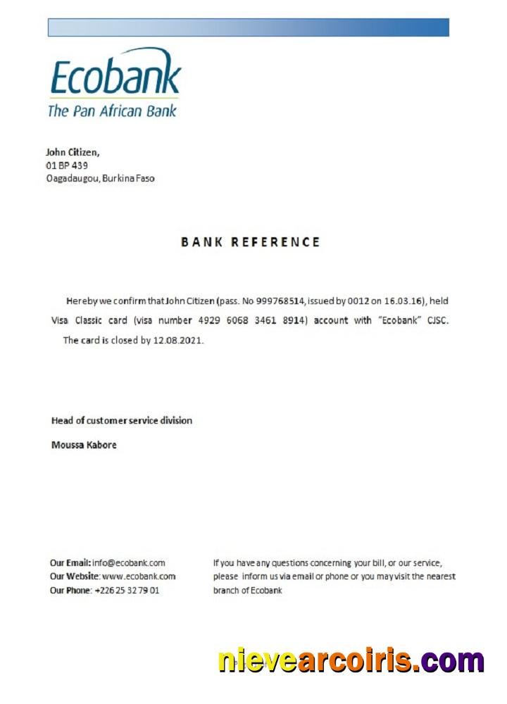 Burkina Faso Ecobank Closure Reference Template